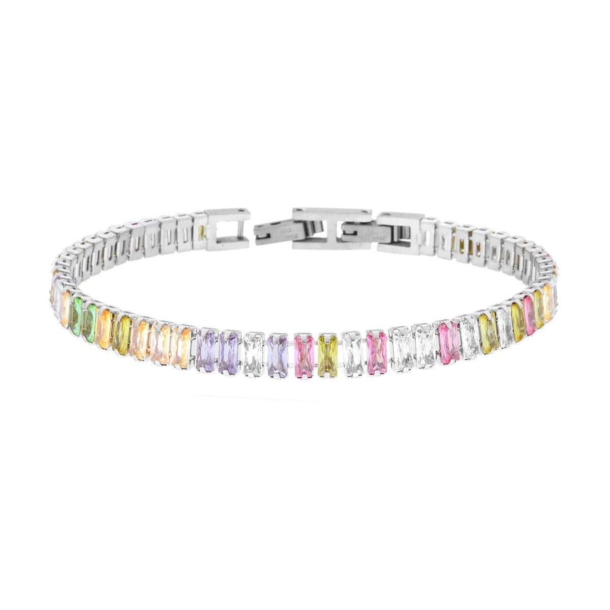 Bracciale Tennis Baguette Cubic Zirconia Multicolor Pastello