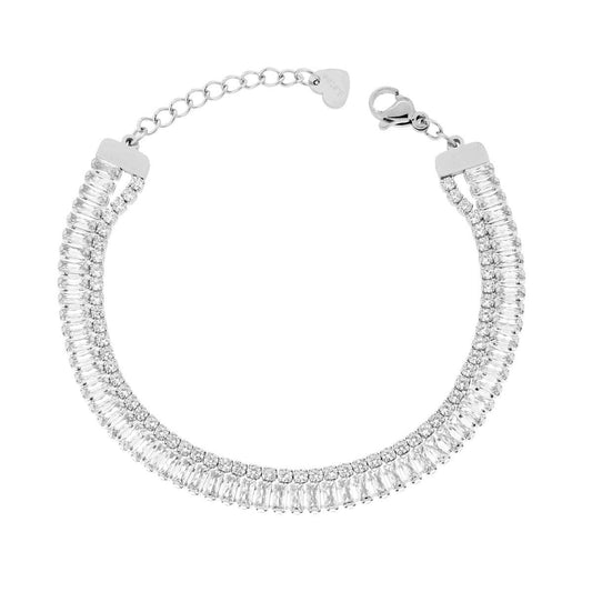 Bracciale due fili Tennis Baguette Cubic Zirconia Bianchi