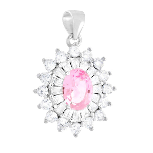 Ciondolo Ovale Rosa contornato da  Zirconi - ARGENTO 925