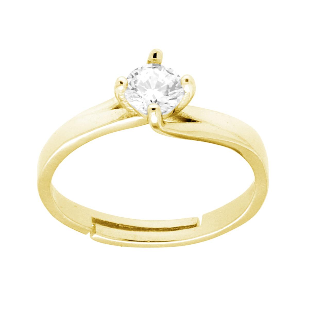 Anello Solitario con Zircone Bianco mm 5  - argento 925 gold