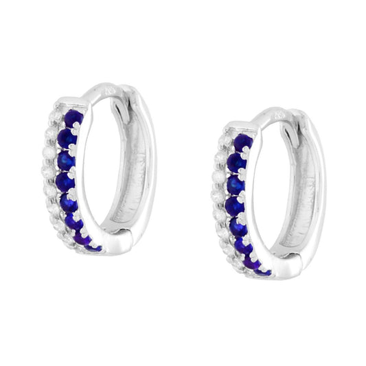 Orecchini cerchio 13mm ziroconi blu e zirconi bianchi  - argento 925