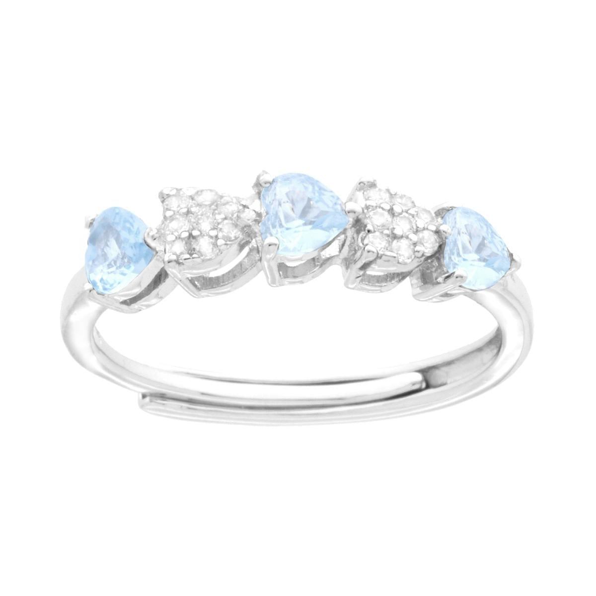 Anello con cuori acquamarina - argento 925