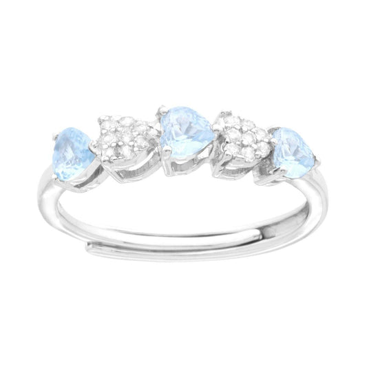 Anello con cuori acquamarina - argento 925