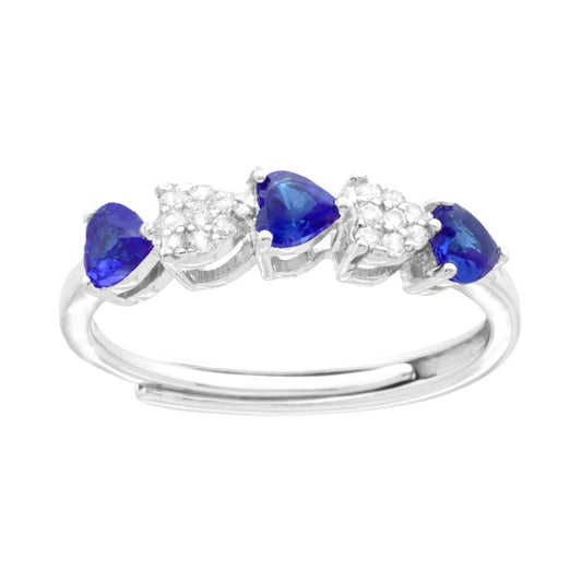 Anello con cuori blu zaffiro alternati - argento 925