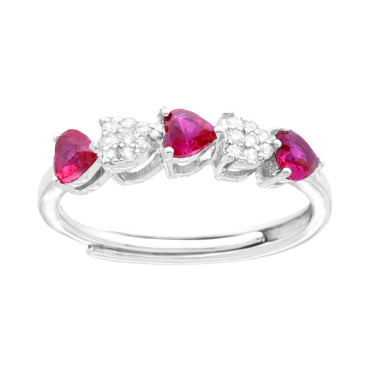 Anello con cuori fucsia alternati - argento 925