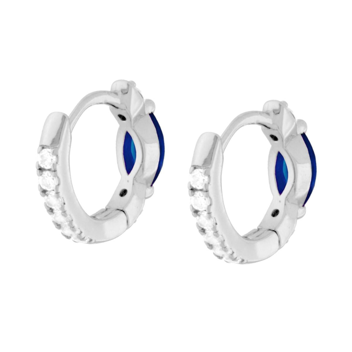 Orecchini cerchio 13mm blu zaffiro  e zirconi bianchi  - argento 925