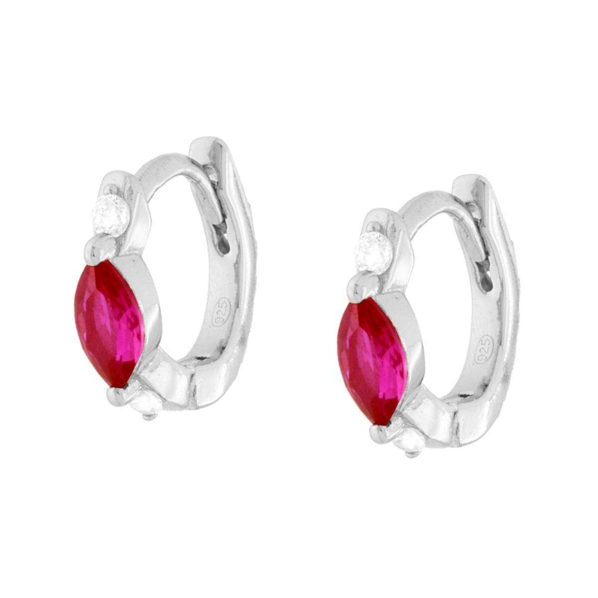 Orecchini cerchio 13mm rosso rubino  e zirconi bianchi  - argento 925