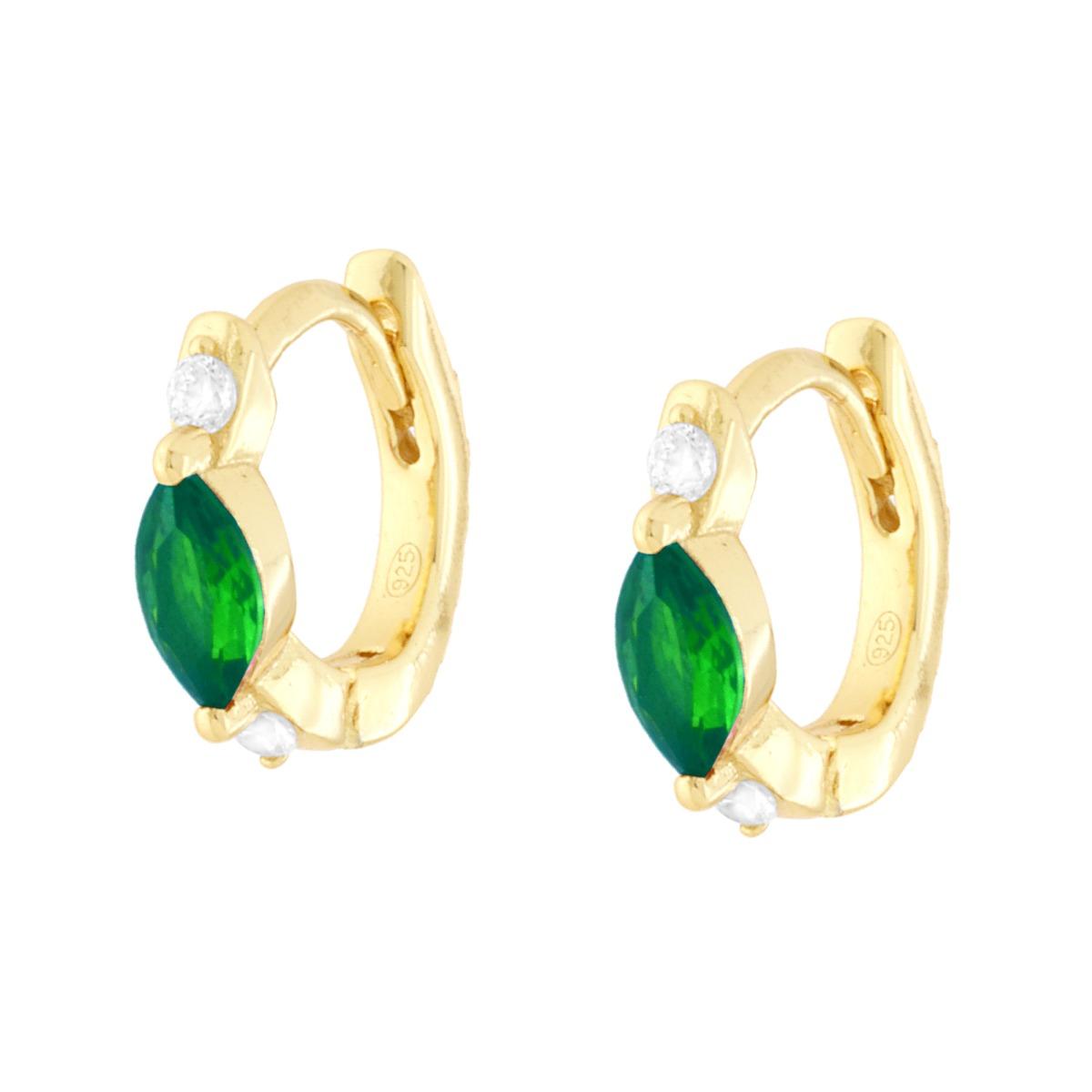 Orecchini cerchio 13mm verde e zirconi bianchi  - argento 925  gold