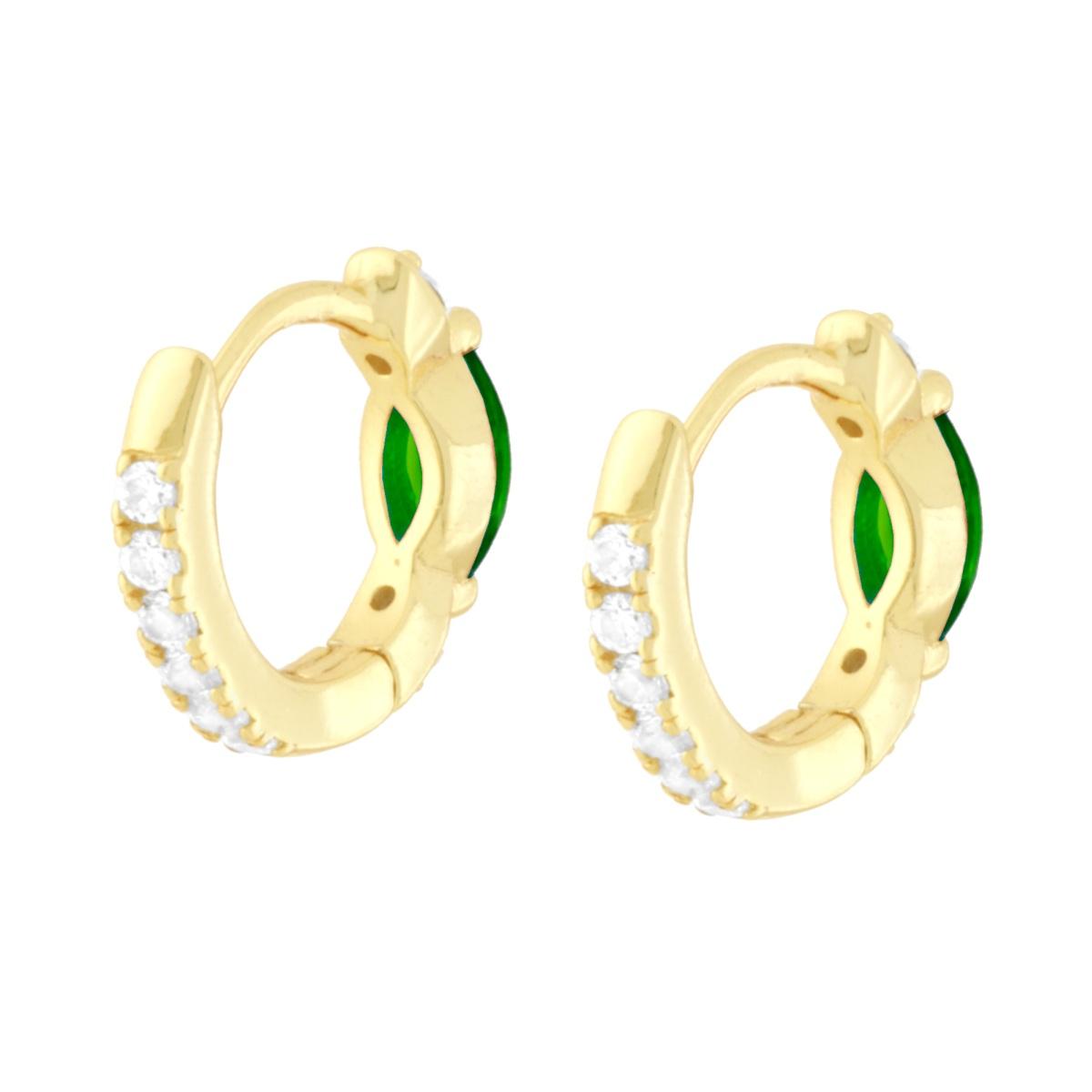 Orecchini cerchio 13mm verde e zirconi bianchi  - argento 925  gold