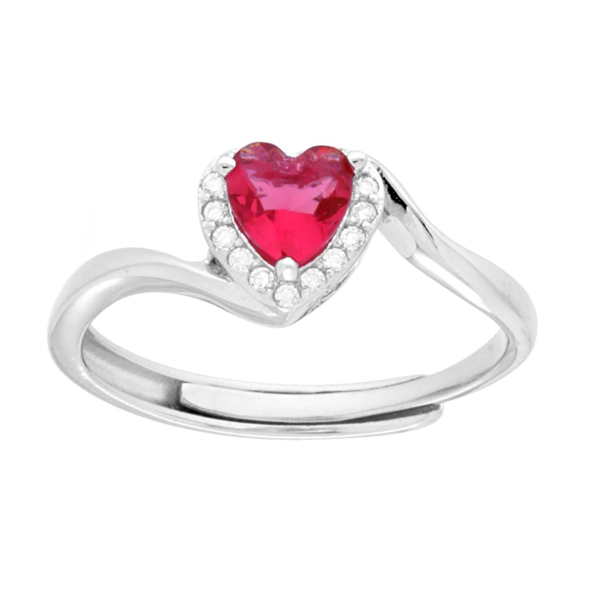 Anello cuore rosso rubino abbraccio - argento 925