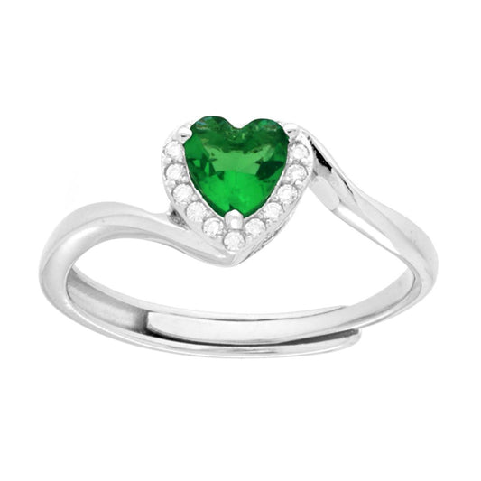 Anello cuore verde abbraccio - argento 925