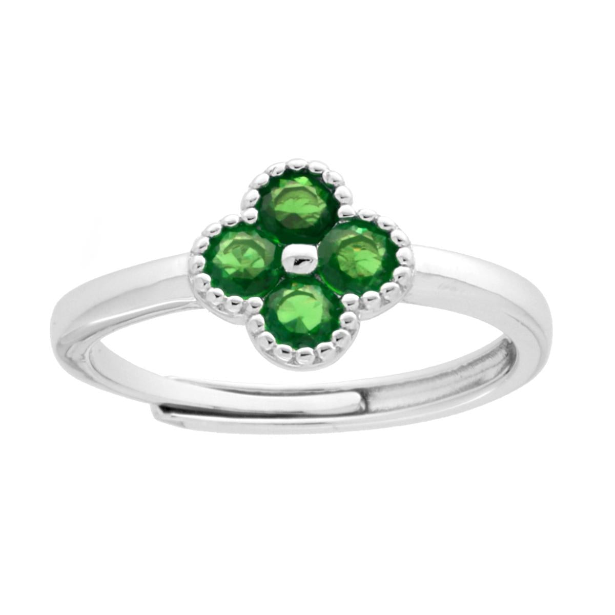 Anello fiore  verde smeraldo  - argento 925