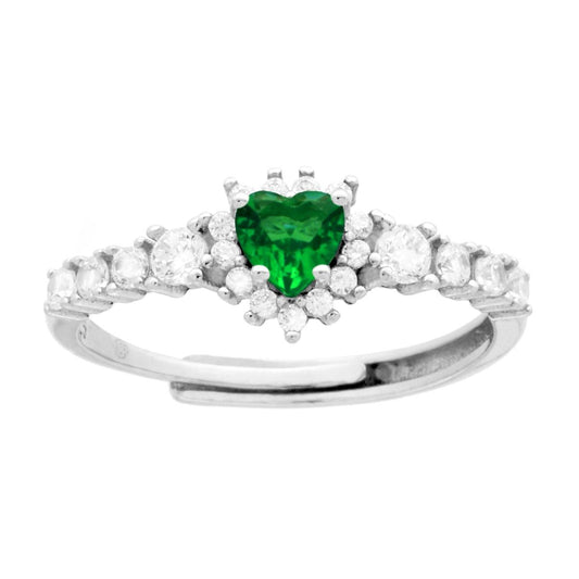 Anello veretta cuore verde smeraldo - argento 925