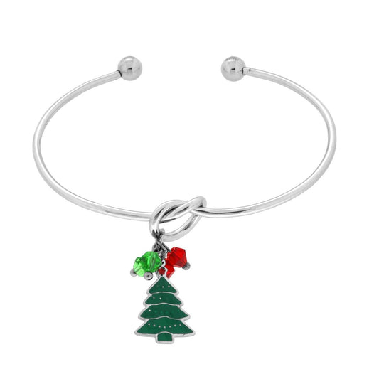 Bracciale rigido con albero di natale  smaltato