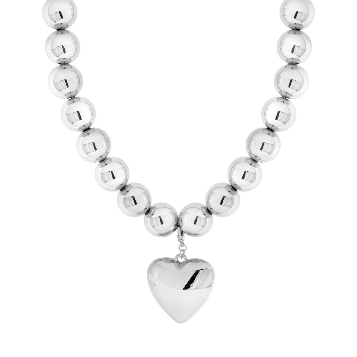 Collana perline con cuore pendente silver