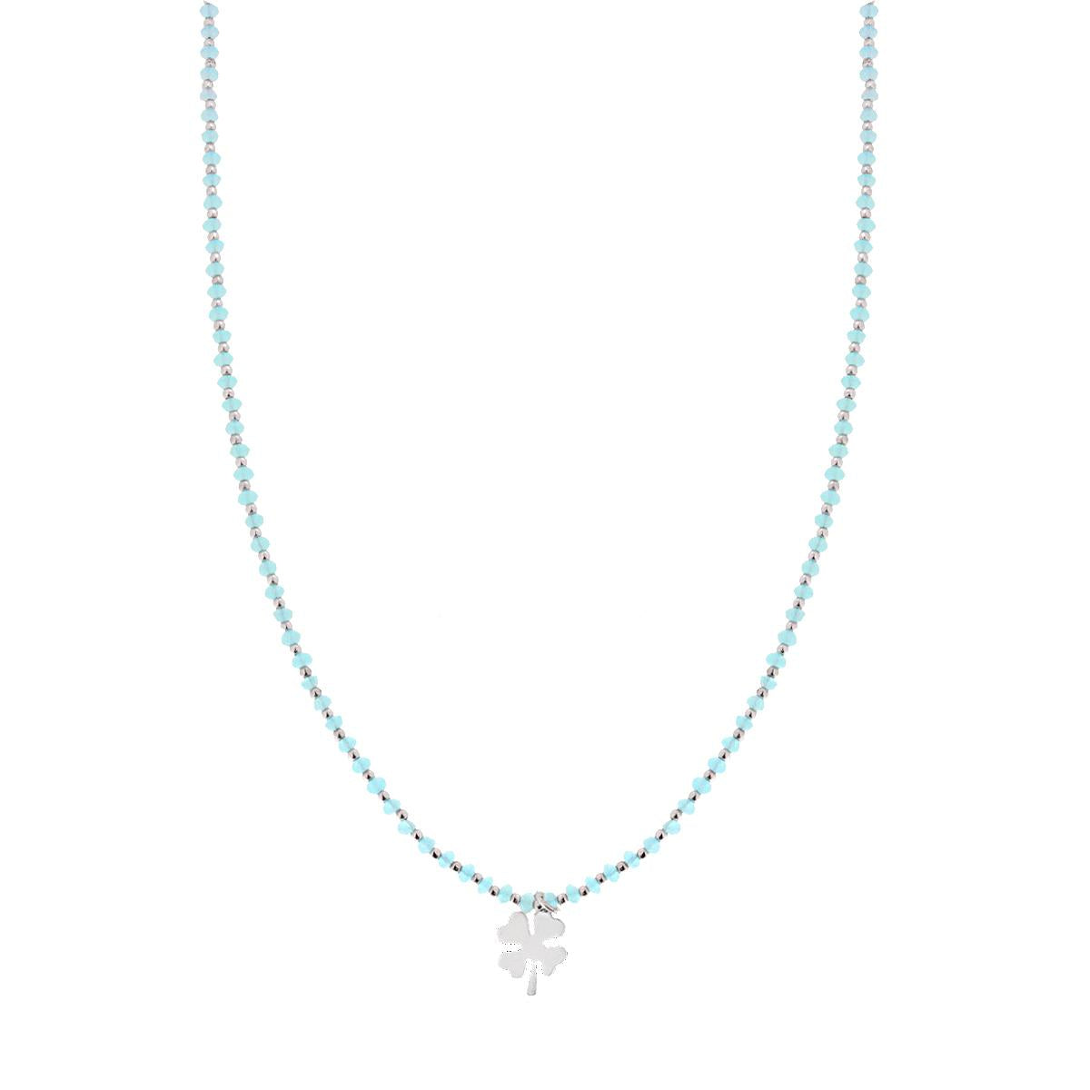 Collana lunga crystal con quadrifoglio - argento 925