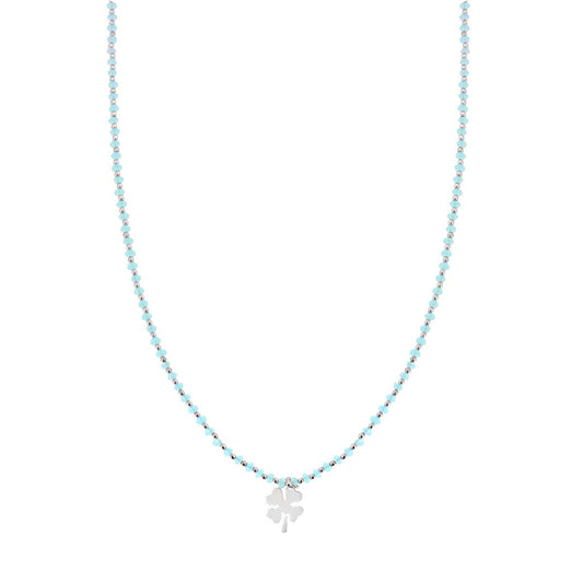 Collana lunga crystal con quadrifoglio - argento 925