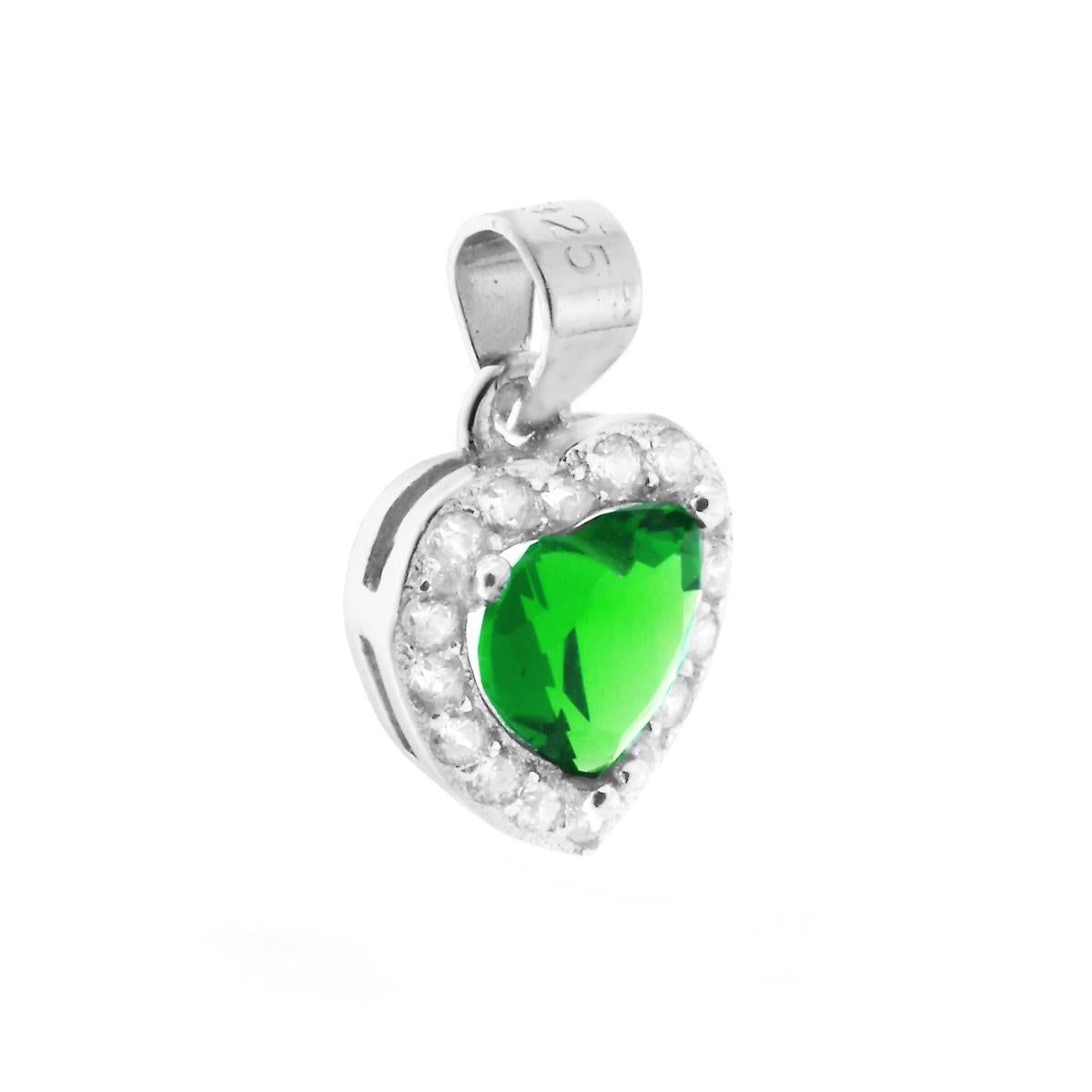 Ciondolo cuore zirconato verde smeraldo - argento 925