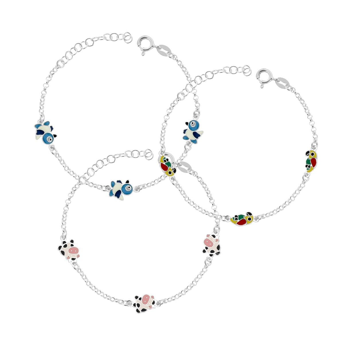 Set 3 bracciali bimba con figure smaltate - argento 925