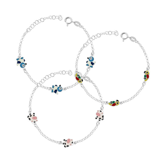 Set 3 bracciali bimba con figure smaltate - argento 925