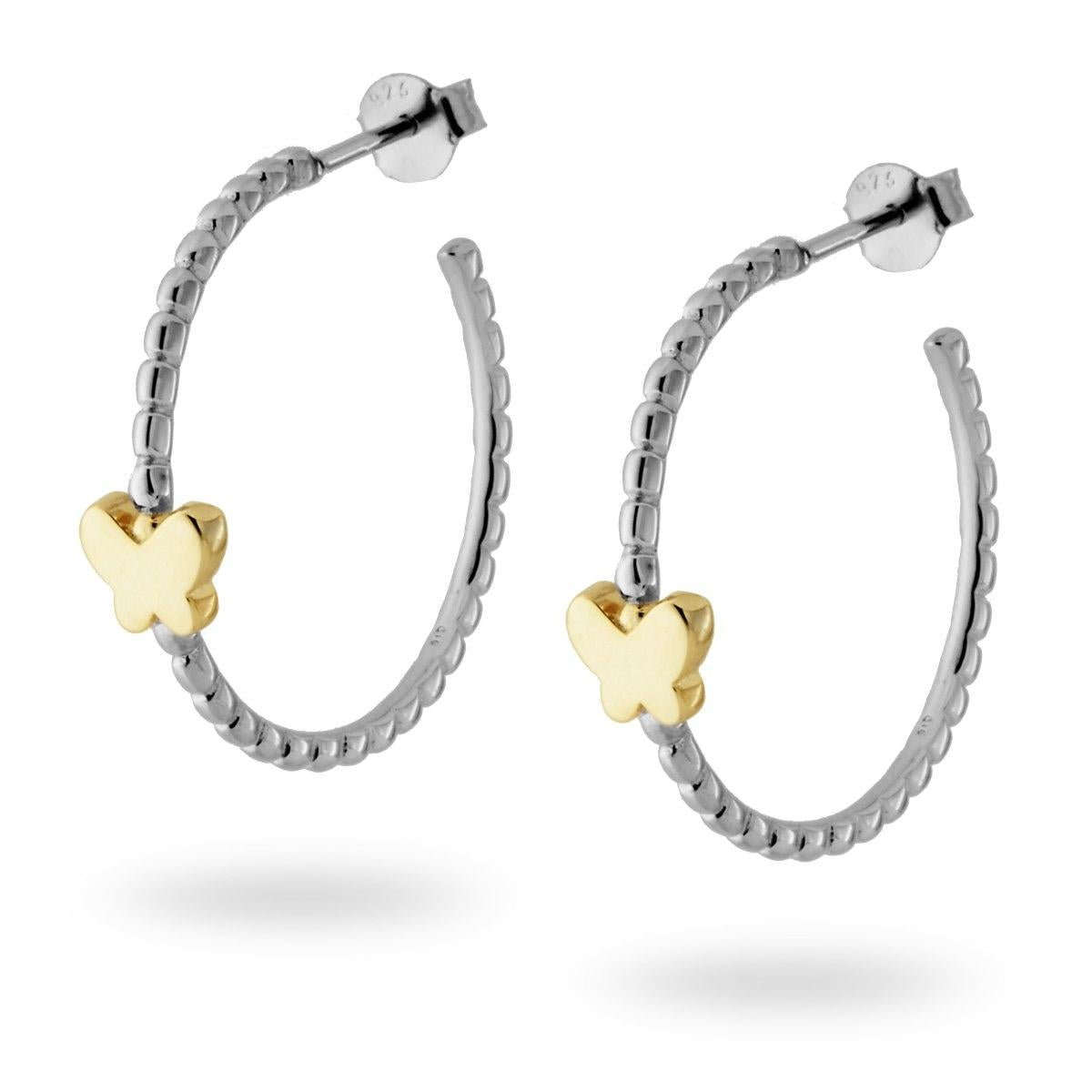 Orecchini cerchio con farfalla gold - argento 925