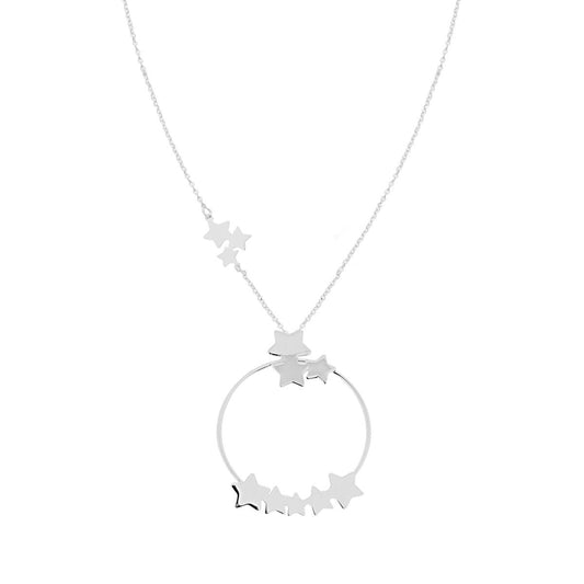 Collana lunga con stelle e cerchio - argento 925