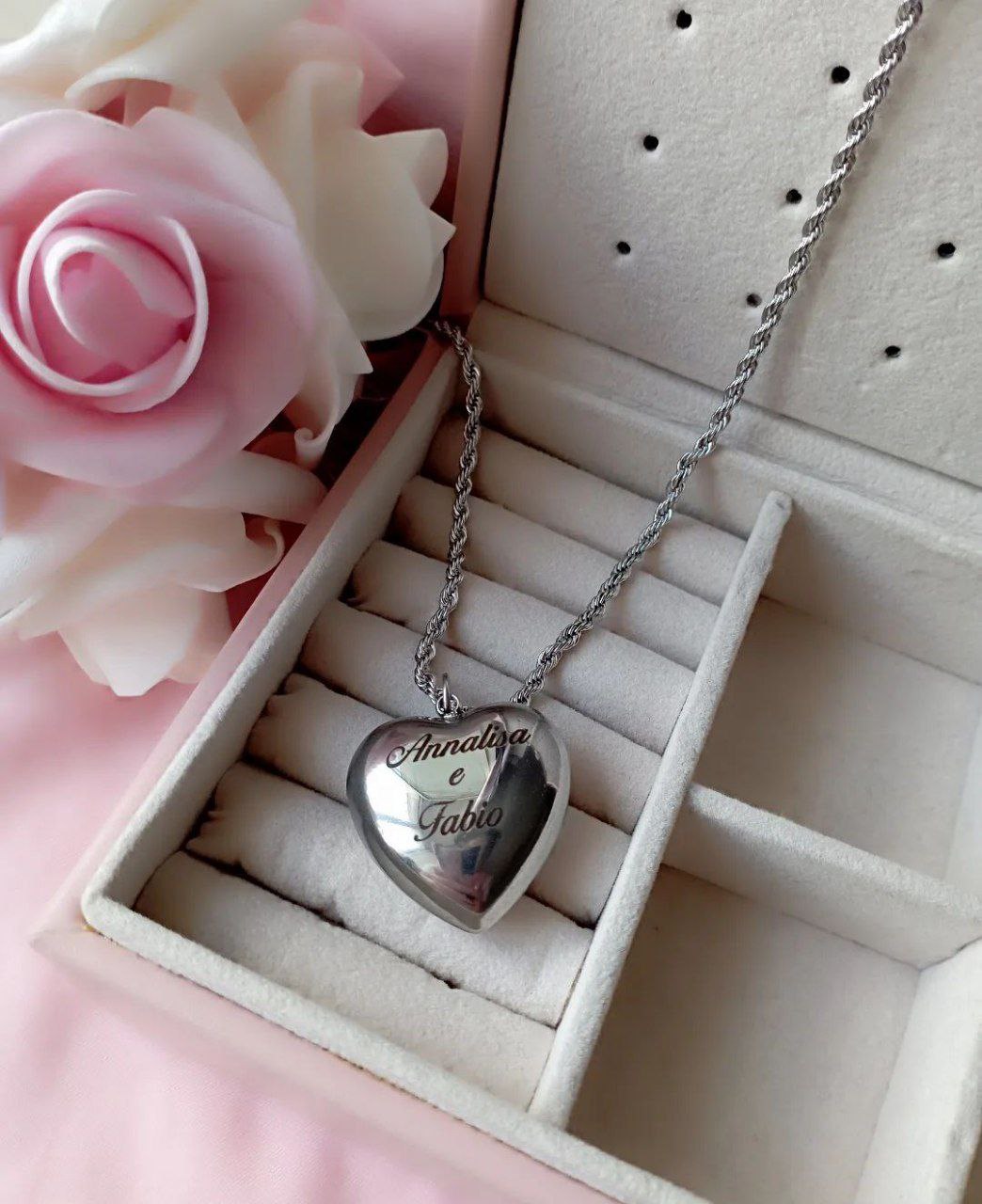 Cuore bombato con personalizzazione silver