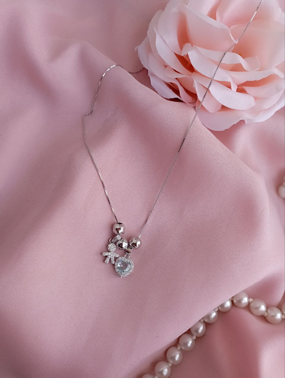 Collana con bimbo e cuore acquamarina - argento 925