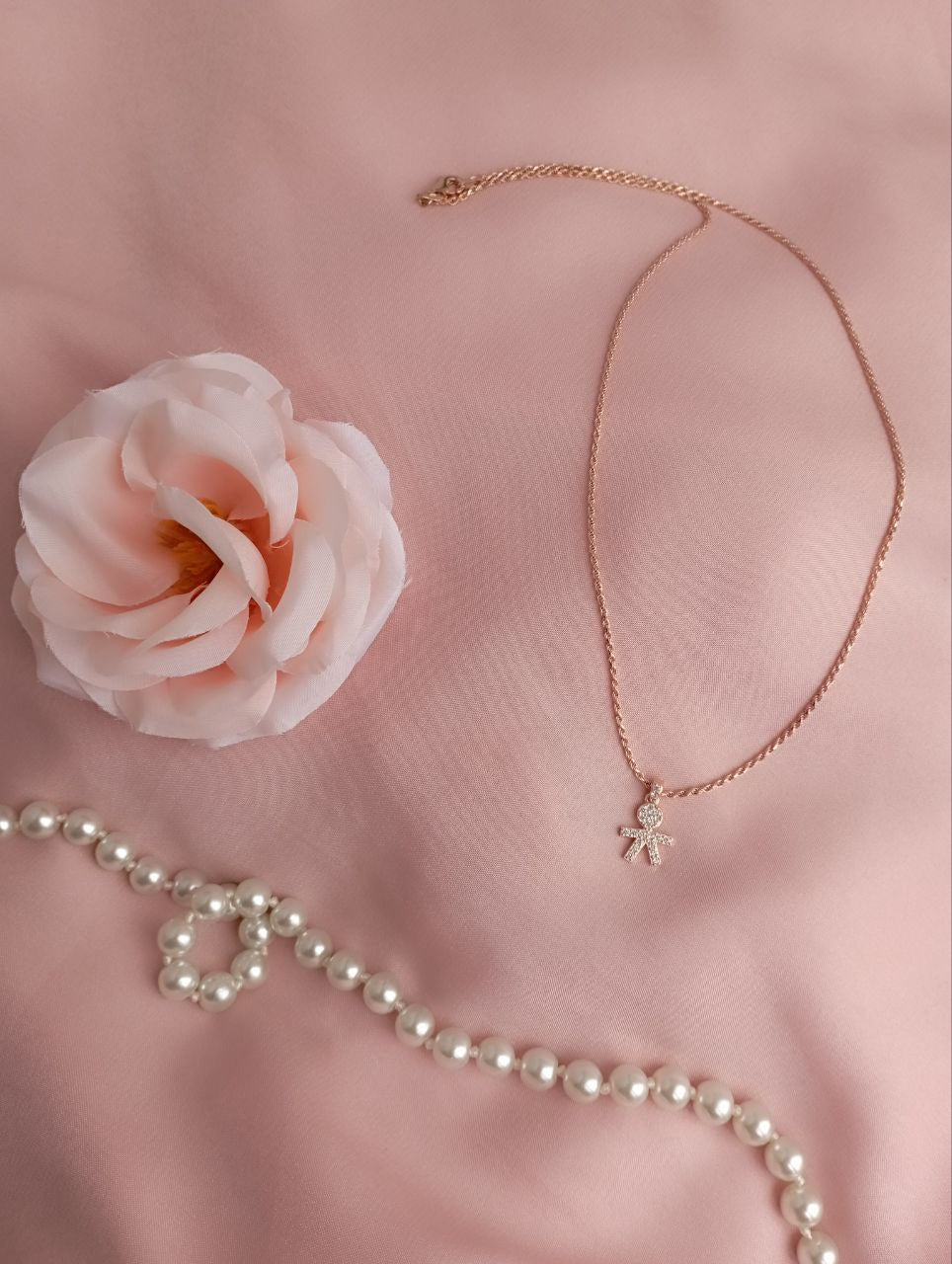 Collana torchon con bimbo zirconato - Argento 925 rosè