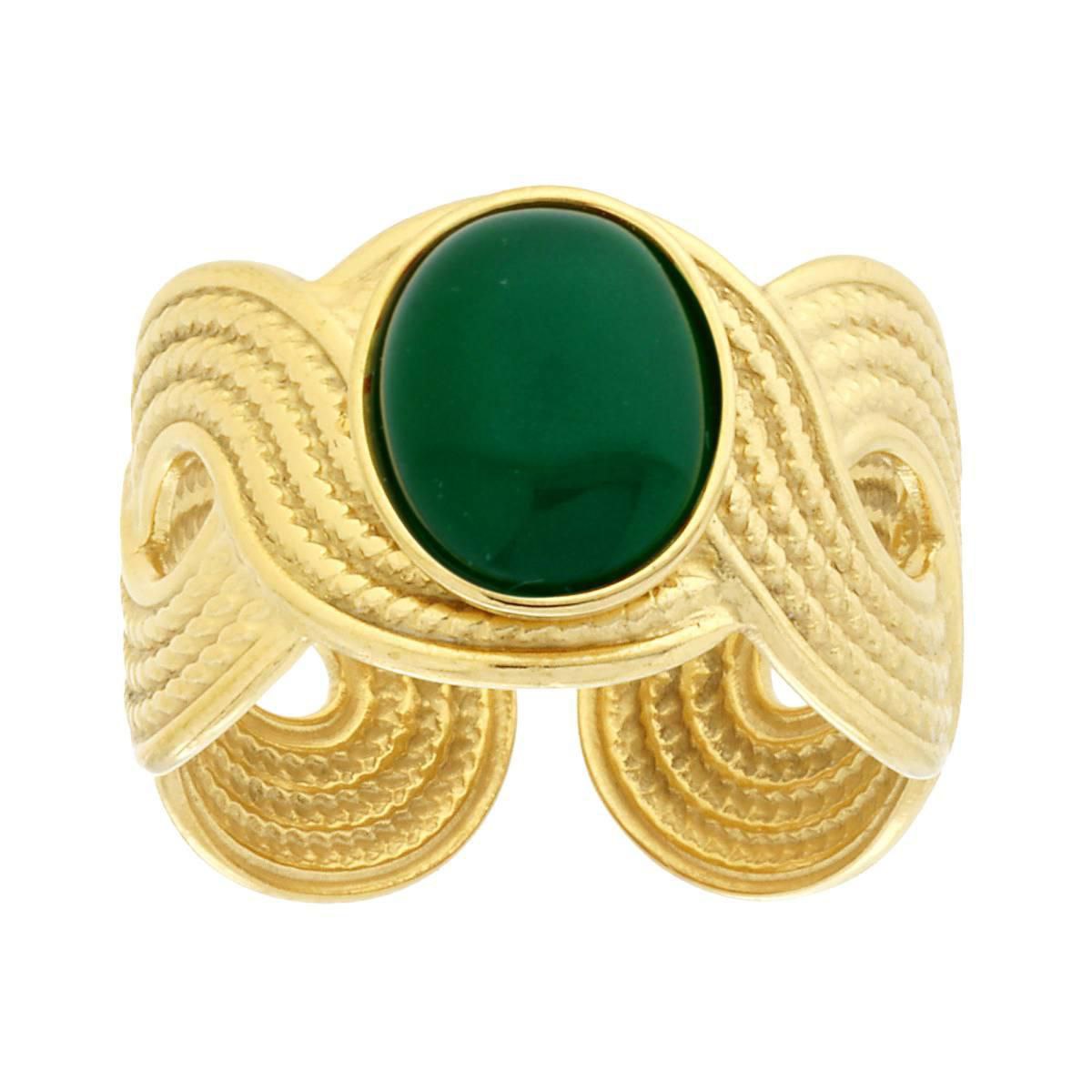 Anello fascia intrecciata  con pietra verde