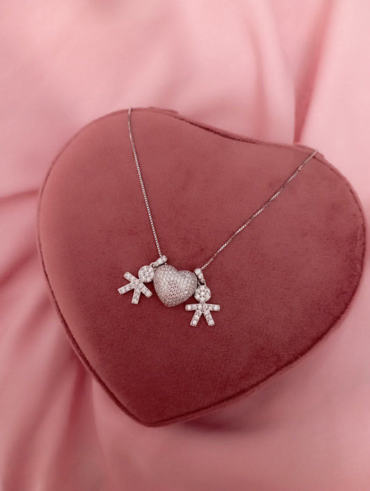 Collana con bimbo e cuore cuore bombato e bimbo    - argento 925