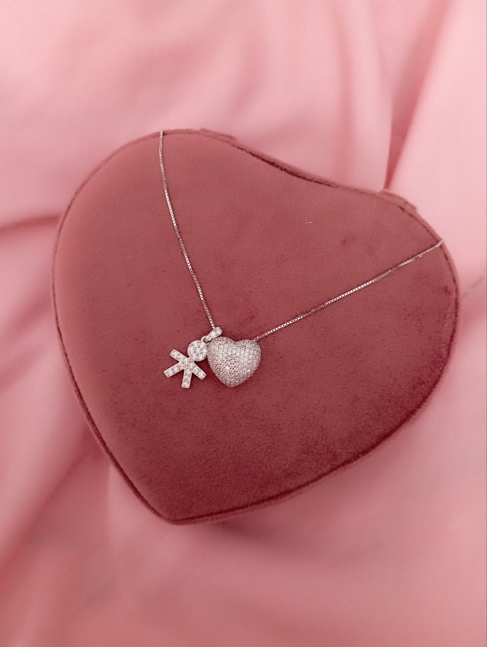 Collana con bimbo e cuore cuore bombato   - argento 925