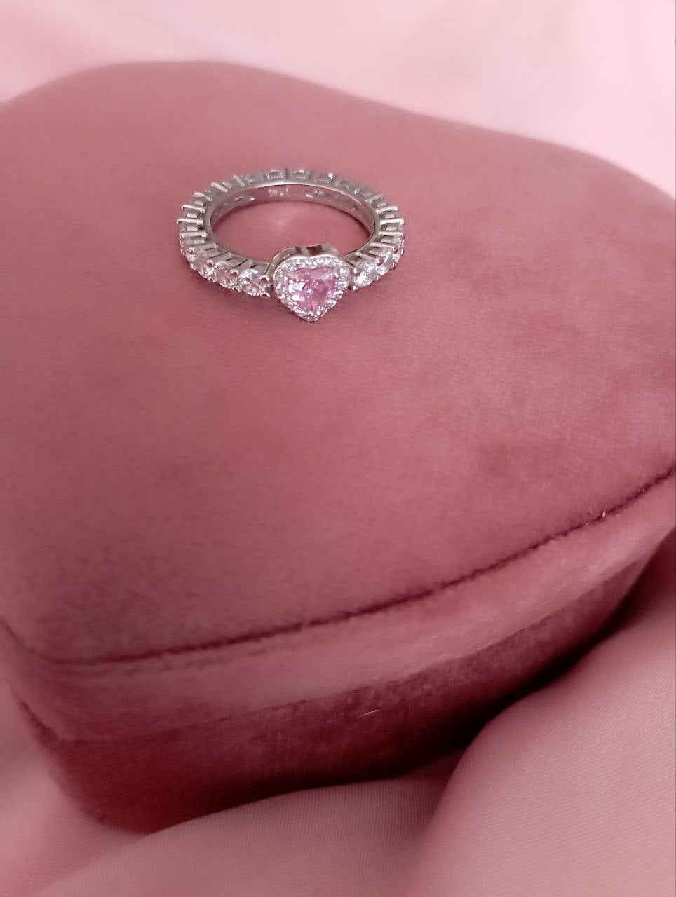 Anello veretta con cuore rosa    - argento 925