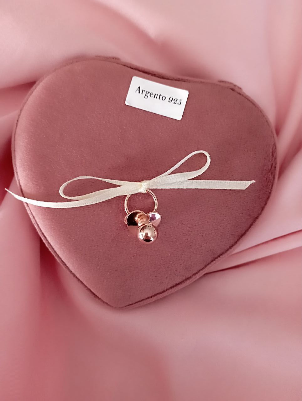 Ciondolo ciuccio a forma di cuore   - argento 925 rosè