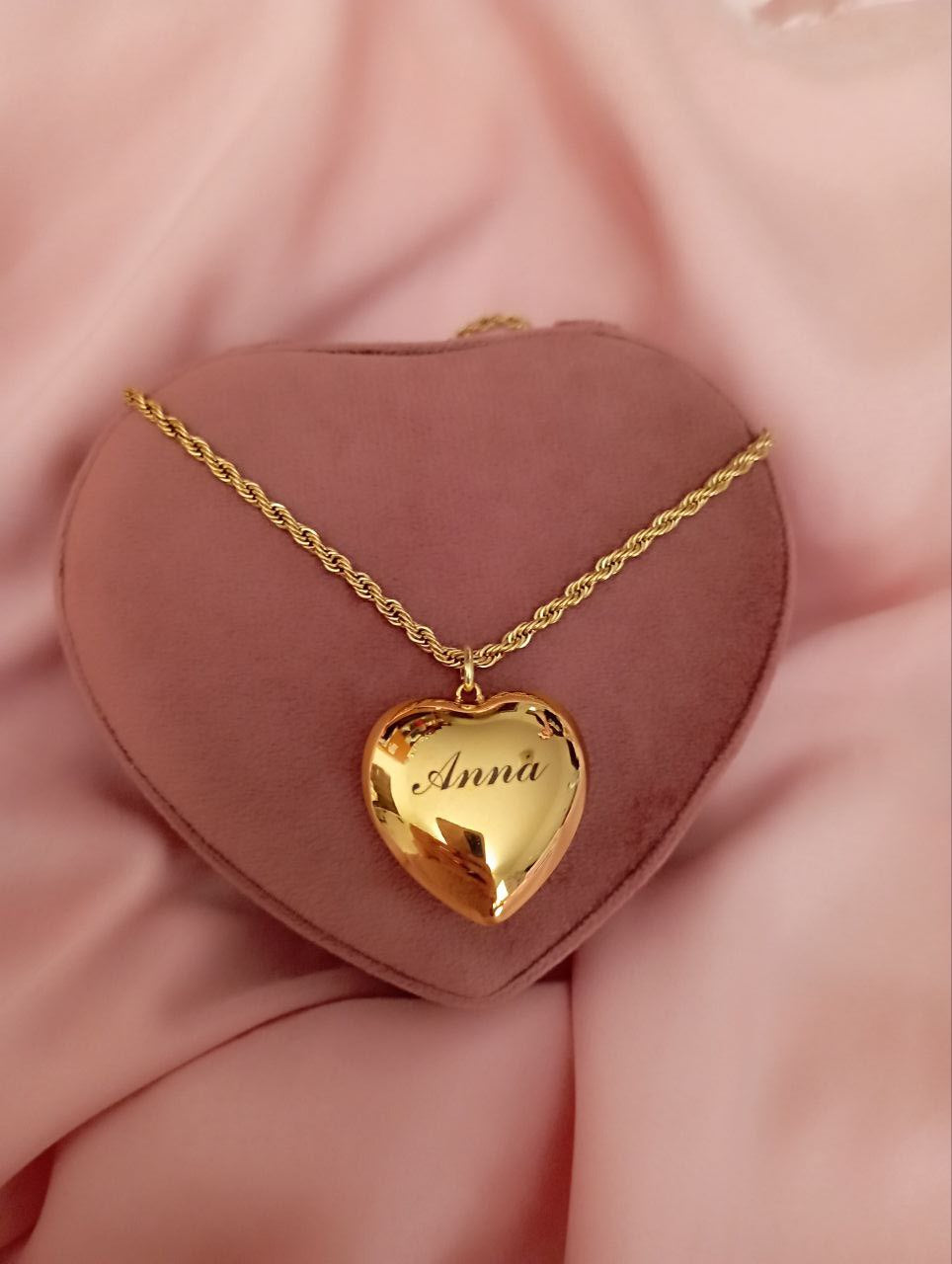 Collana cuore bombato gold con personalizzazione e collana torchon