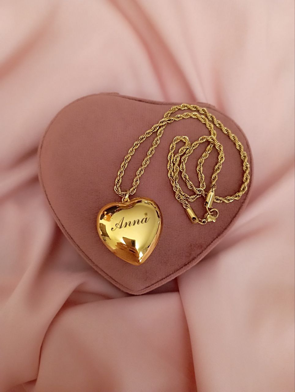 Collana cuore bombato gold con personalizzazione e collana torchon