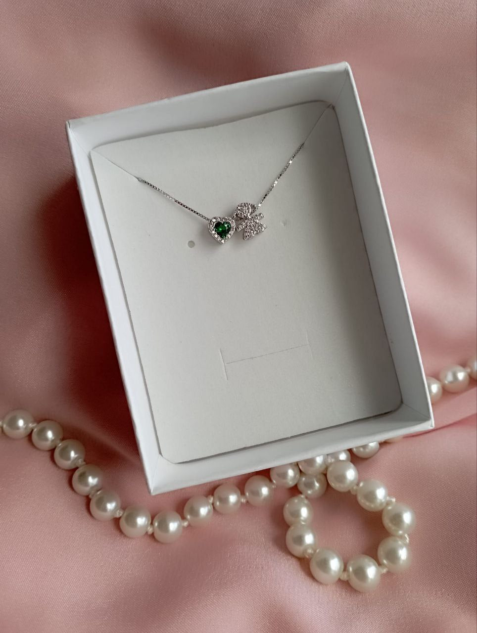 Collana bimba e cuore verde  - argento 925