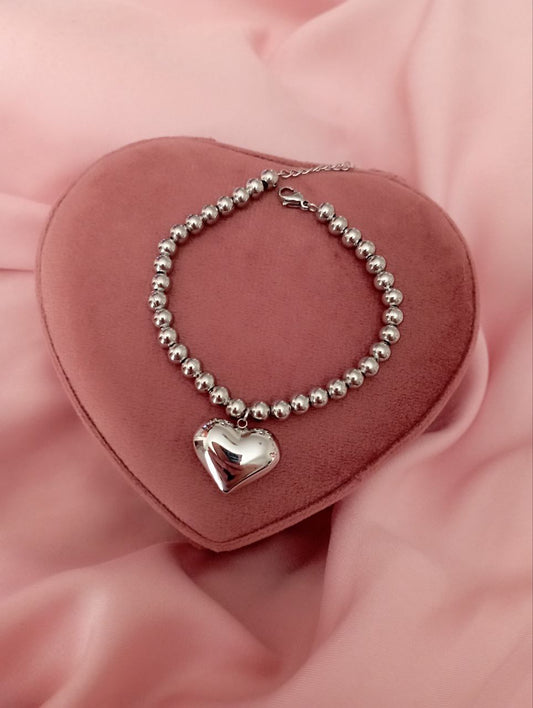 Bracciale con cuore bombato pendente silver