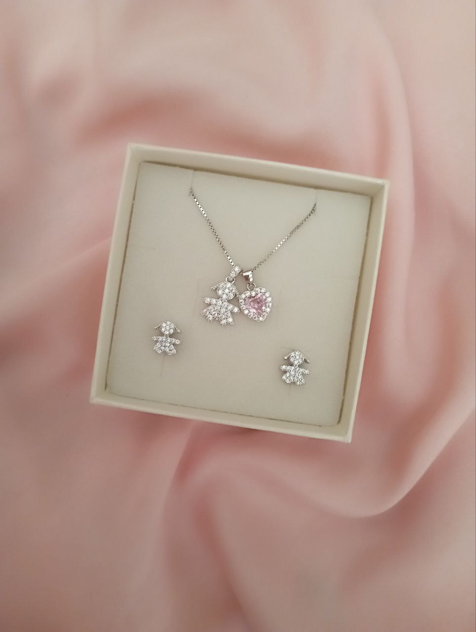 Set bimba e cuore rosa - argento 925