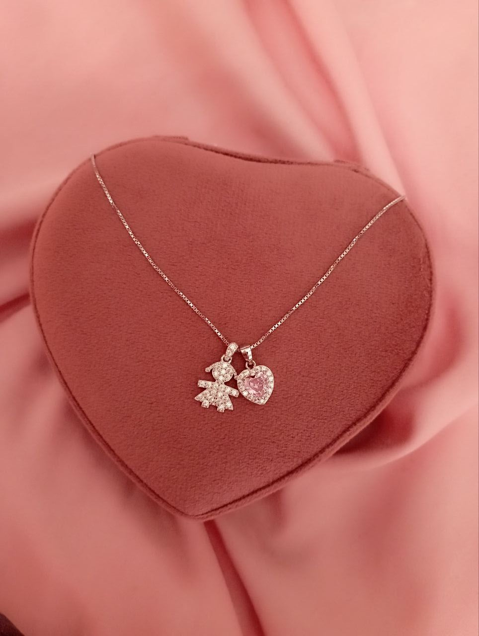 Collana con bimba e cuore rosa - argento 925