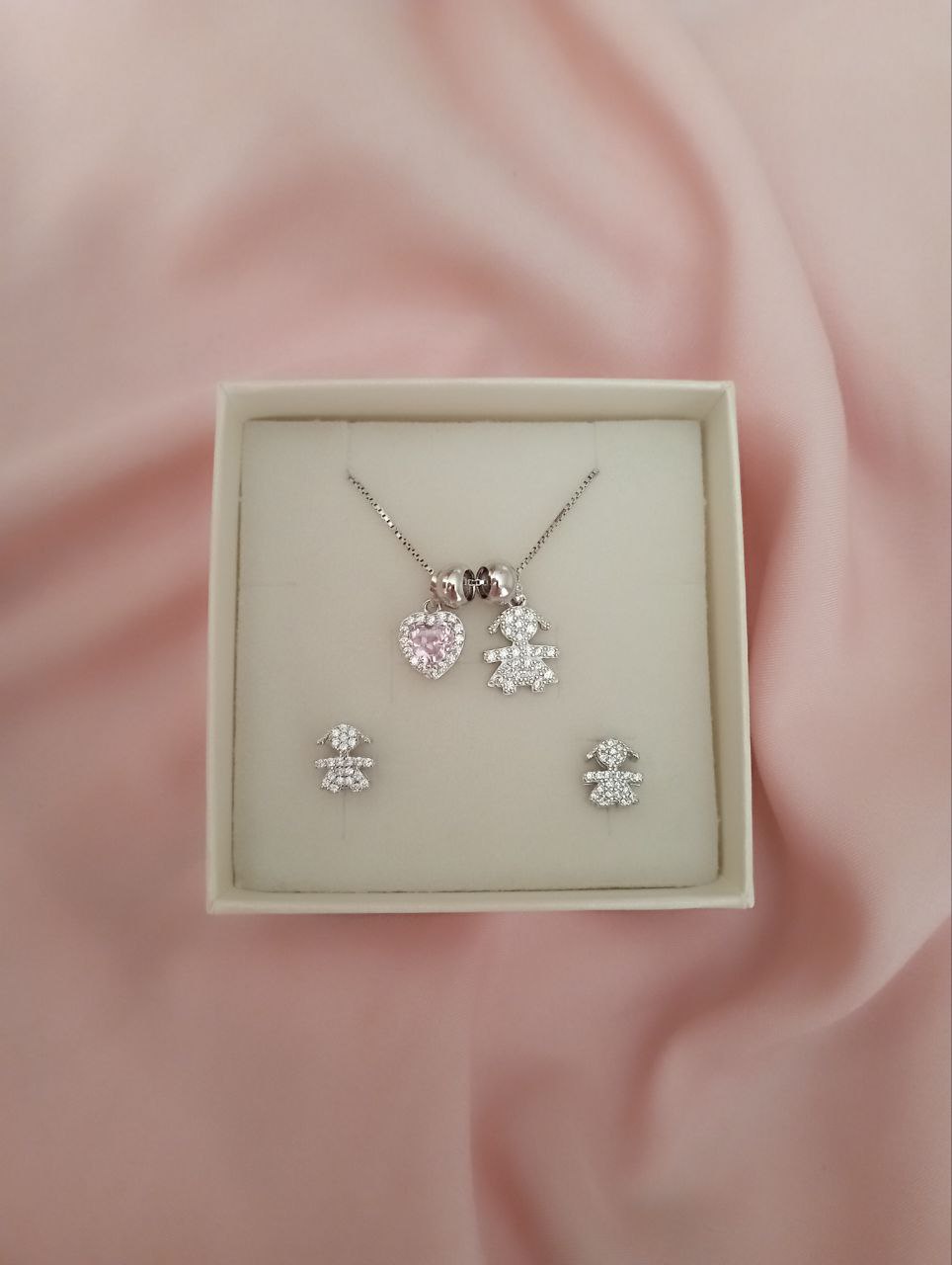 Set bimba con cuore rosa - argento 925