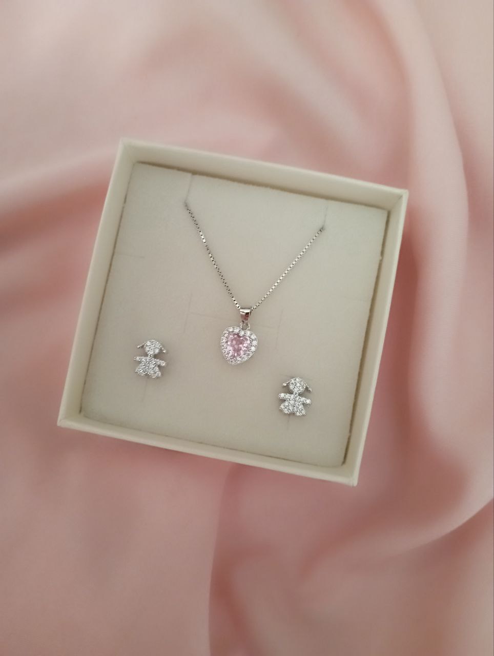 Set bimba e cuore rosa  - argento 925