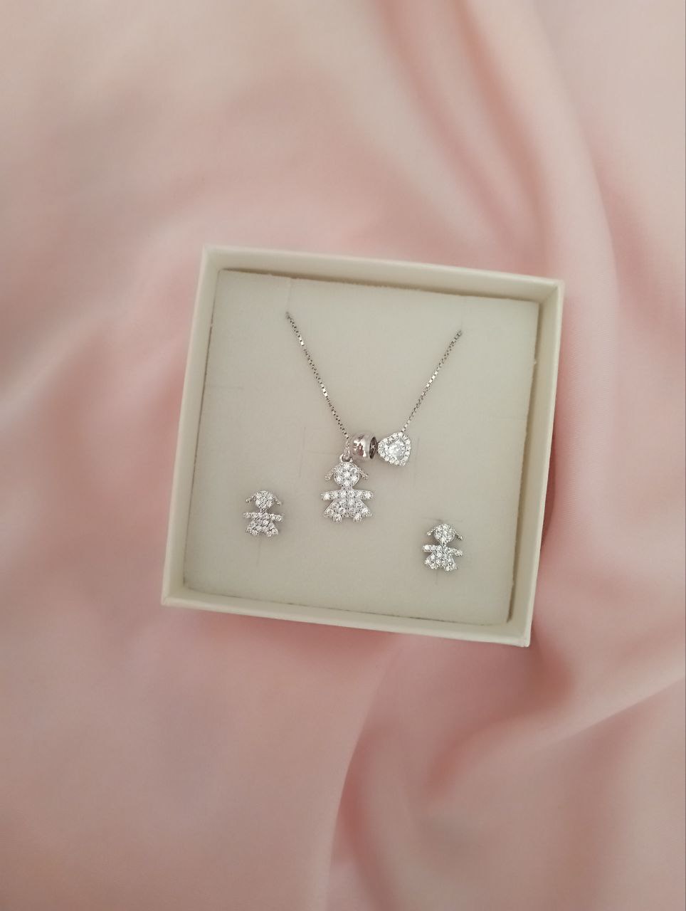 Set bimba e cuore bianco con separatore - argento 925