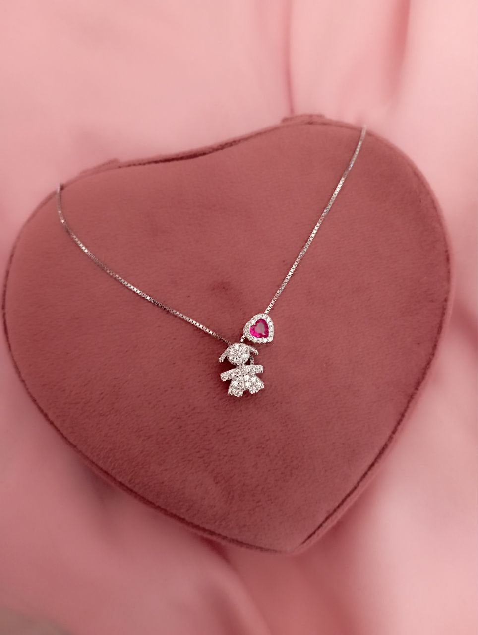 Collana bimba passante con cuore fucsia - argento 925