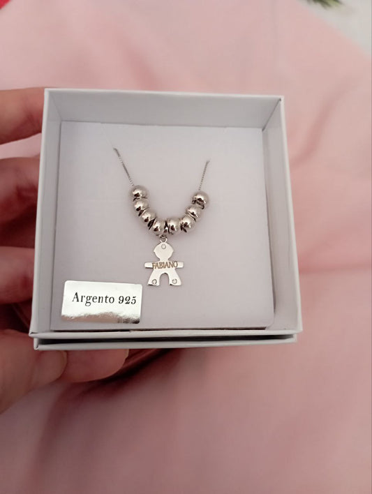 Collana con perlinec e bimbo da personalizzare -argento 925