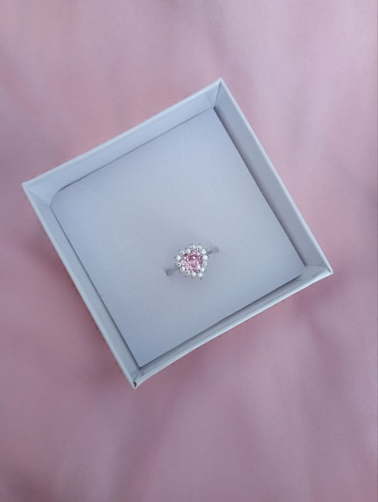 Anello cuore rosa con zirconi bianchi  - argento 925