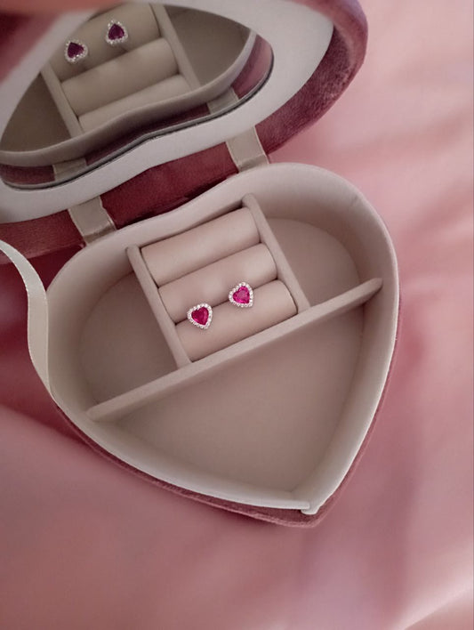 Orecchini cuore fucsia  - argento 925