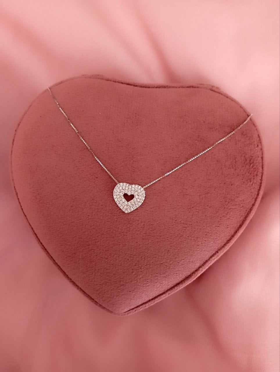 Cuore con  cuore bianco passante traforato- argento 925