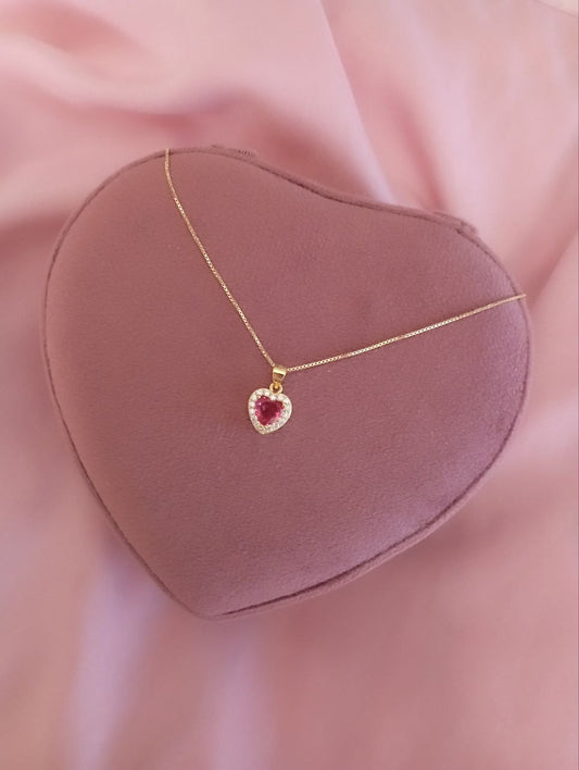 Collana con cuore rosso rubino - argento 925 gold