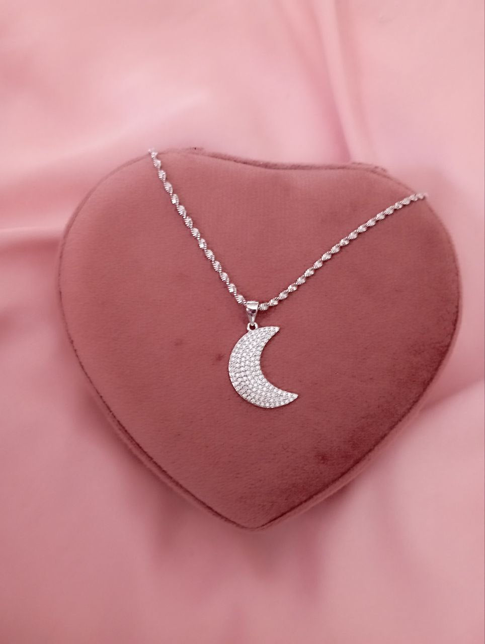 Collana modello singapore con luna pendete zirconata - argento 925